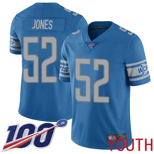 Detroit Lions Limited Blue Youth Christian Jones Home Jersey NFL Football 52 100th Season Vapor Untouchable